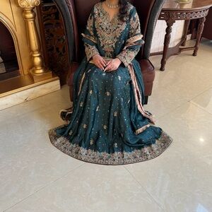 Pakistani/Indian Elegant Embroidered Maxi Dress With Dupatta